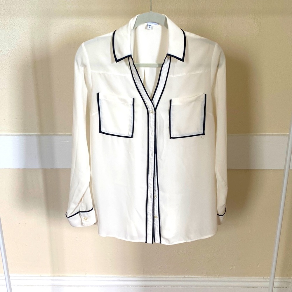 Express, Large, White with Black Trim Button Up Portofino Shirt